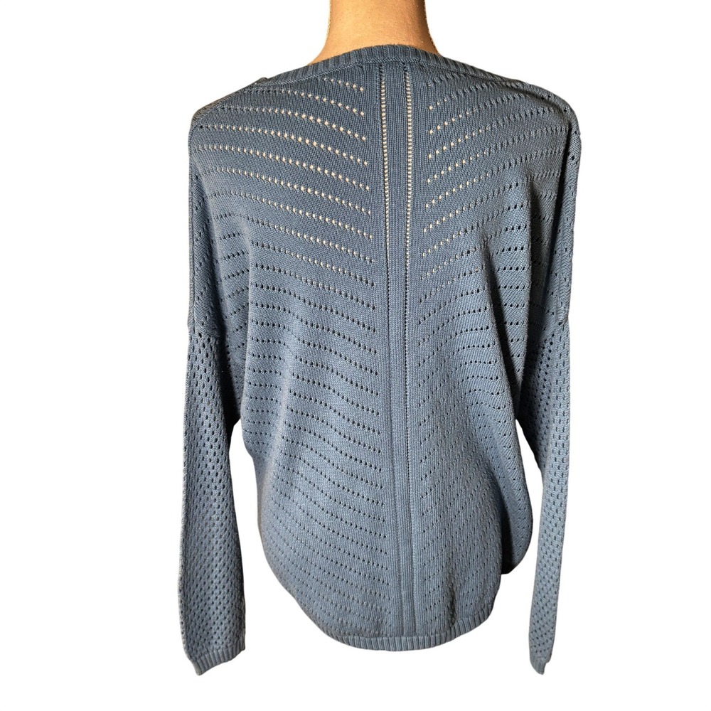 Prana Womens XL Blue Organic Cotton Pointelle Chevron Knit Sweater High Low Hem - Picture 7 of 10